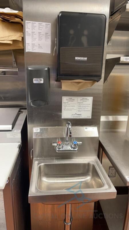 Handwash station with sink, paper towel & soap dispenser