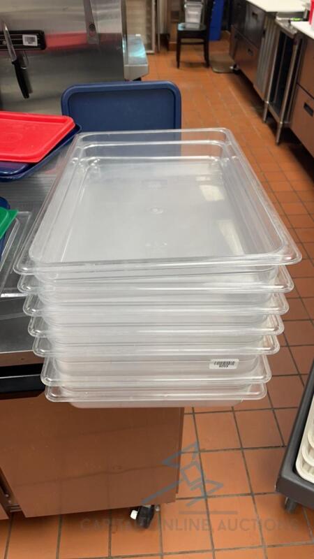 7 full sized hotel pans with 5 lids