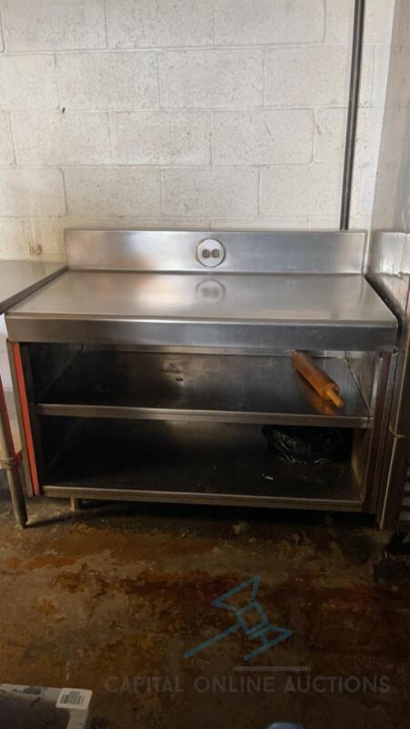 Stainless Steel Enclosed Base Table with Open Front Shelving