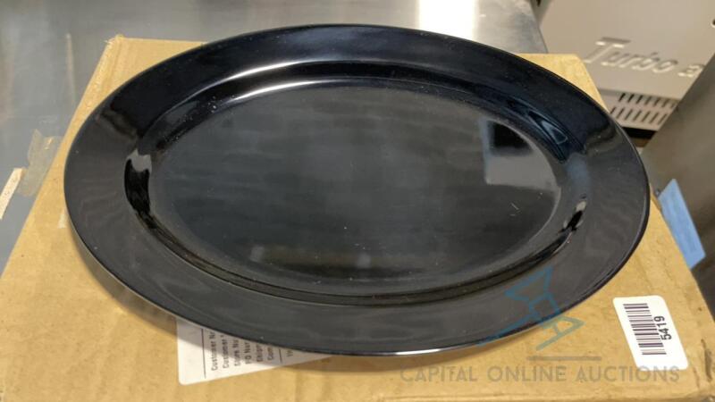 (8) 12in Black Oval Platters & Black Melamine Crescent Dishes