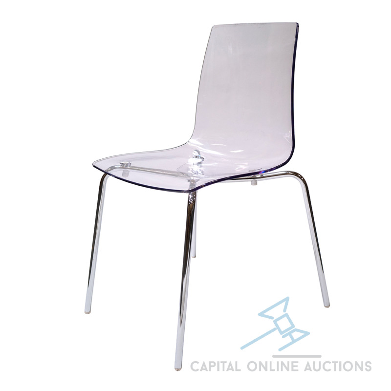 (135) Sofia Polycarbonate Dining Chair with Chrome Leg - Clear