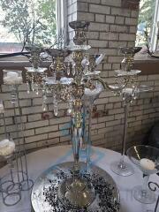 (12) 30" 5-Arm Candelabra with Flower Bowl and Hanging Gems