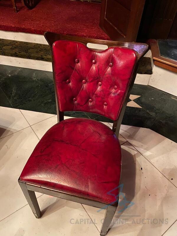 10 Solid Wood Framed Chair with Red Vinyl Cushion and Tufted Back