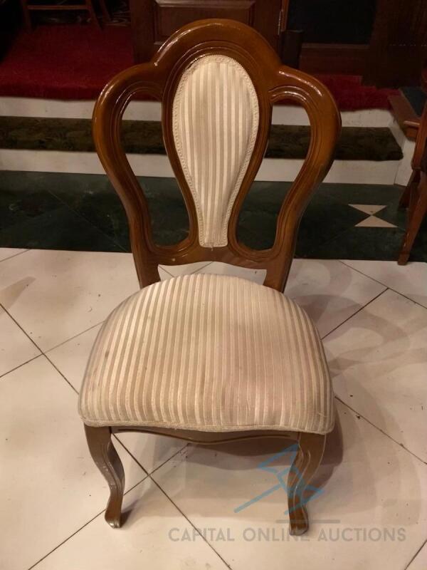10 Wood framed chair with white fabric seat cushion and back