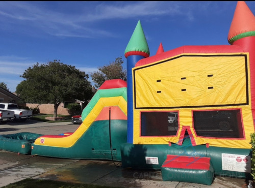 Super Deluxe Combo Wet/Dry Slide with a Large Pool and Basketball Hoop