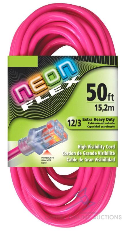 (6) BRAND NEW 50ft Pink Extension Cord with Lighted Female End