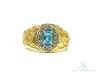 Unisex 10kt Yellow Gold Nugget Ring with Blue Topaz and Diamonds - 2