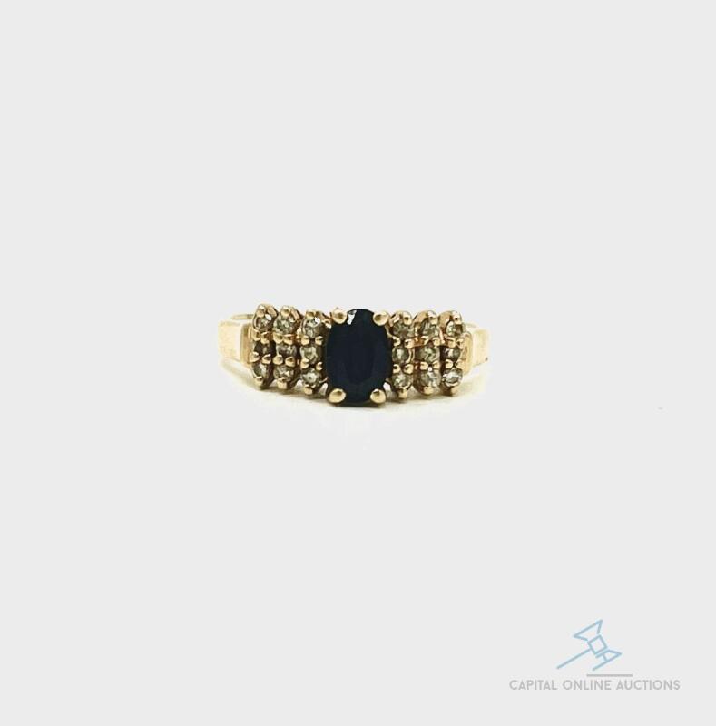 14kt Yellow Gold Blue Sapphire and Diamond Cocktail Ring