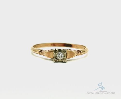 Vintage 14kt Solid Yellow Gold Diamond Engagement Ring