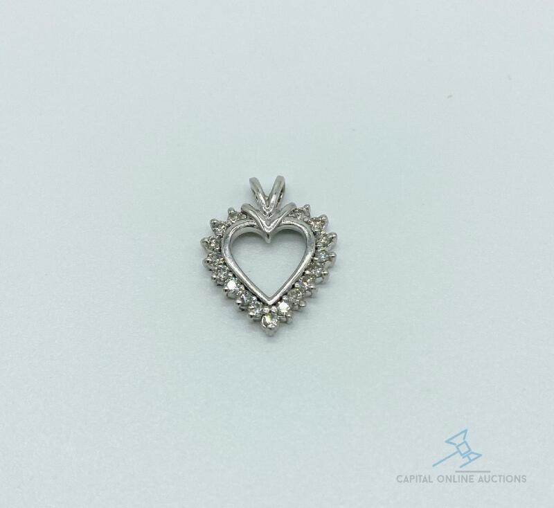 10kt White Gold and Diamond Heart Pendant