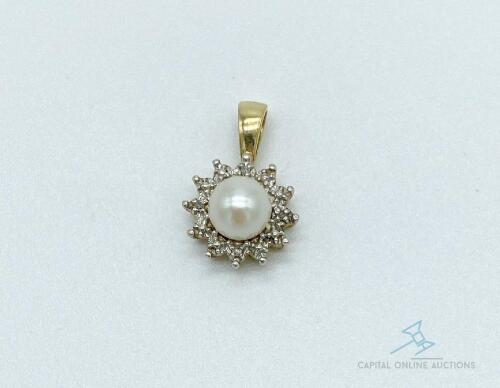 10kt Gold Pearl and Diamond Pendant