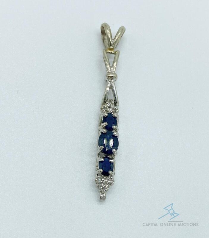 10kt Gold Blue Sapphire and Diamond Pendant