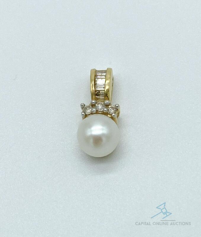 14kt Yellow Gold Pearl and Diamond Pendant