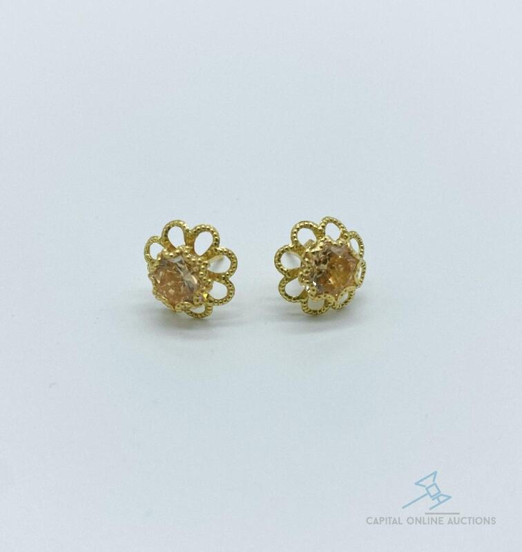 14kt Solid Yellow Gold and Citrine Earrings