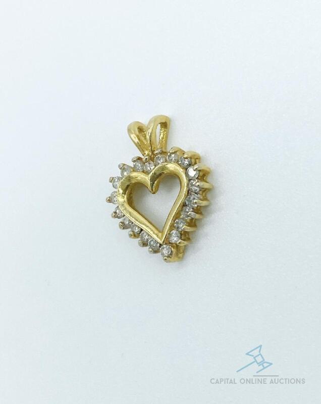 14kt Yellow Gold and Diamond Heart Pendant