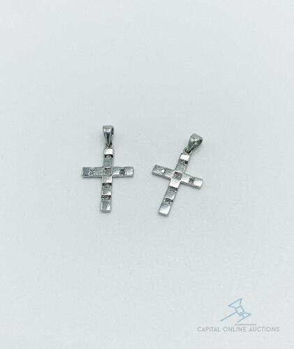 Matching Pair of Two 10kt Solid White Gold Cross Pendants