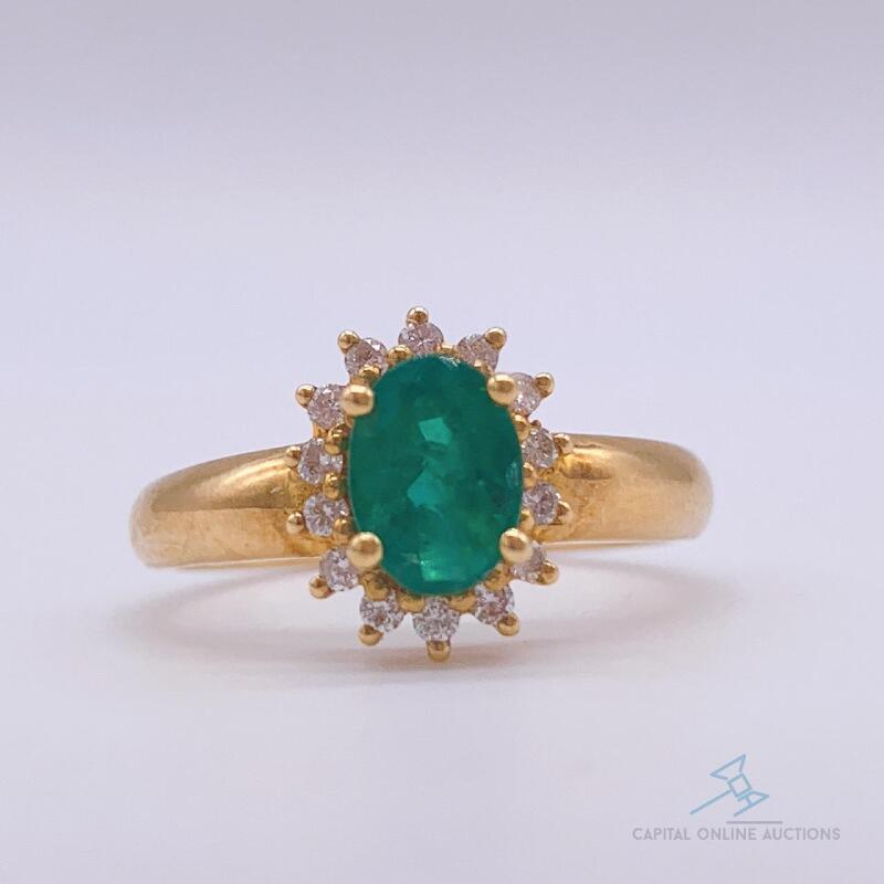 18kt Yellow Gold Emerald and Diamond Ring