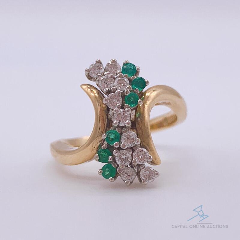 14kt Yellow Gold Diamond and Emerald Cocktail Ring