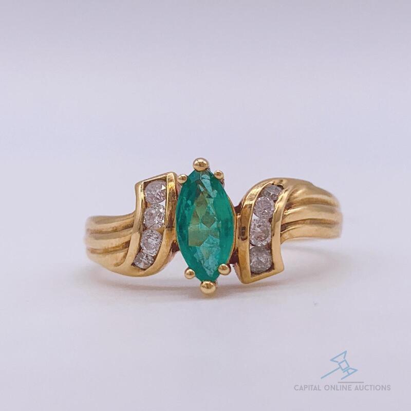 18kt Yellow Gold Emerald and Diamond Cocktail Ring