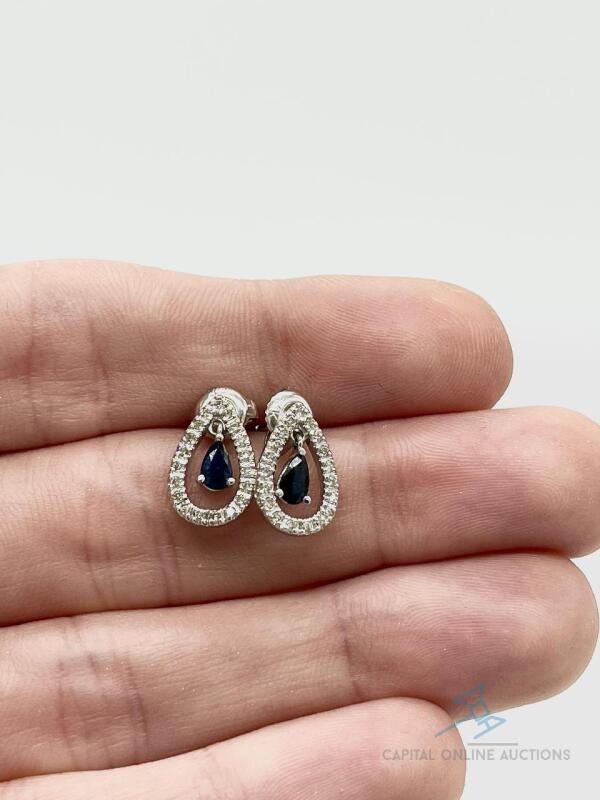 14kt White Gold Blue Sapphire and Diamond Earrings