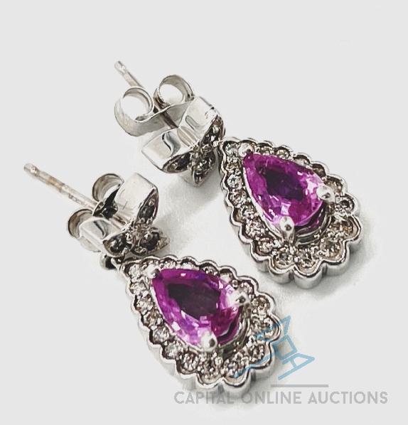 14kt White Gold Pink Sapphire and Diamond Earrings