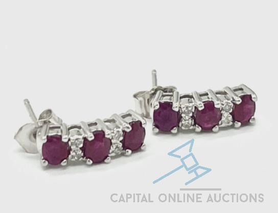 14kt White Gold Ruby and Diamond Earrings