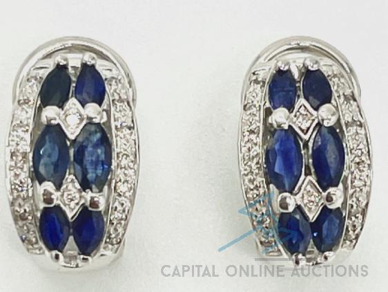 14kt White Gold Blue Sapphire and Diamond Earrings