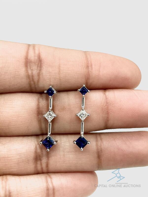 14kt White Gold Blue Sapphire Diamond Earrings