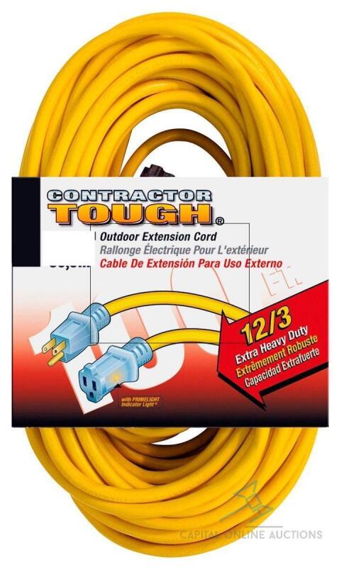 (4) BRAND NEW 100ft Yellow Extension Cord with Lighted Female End