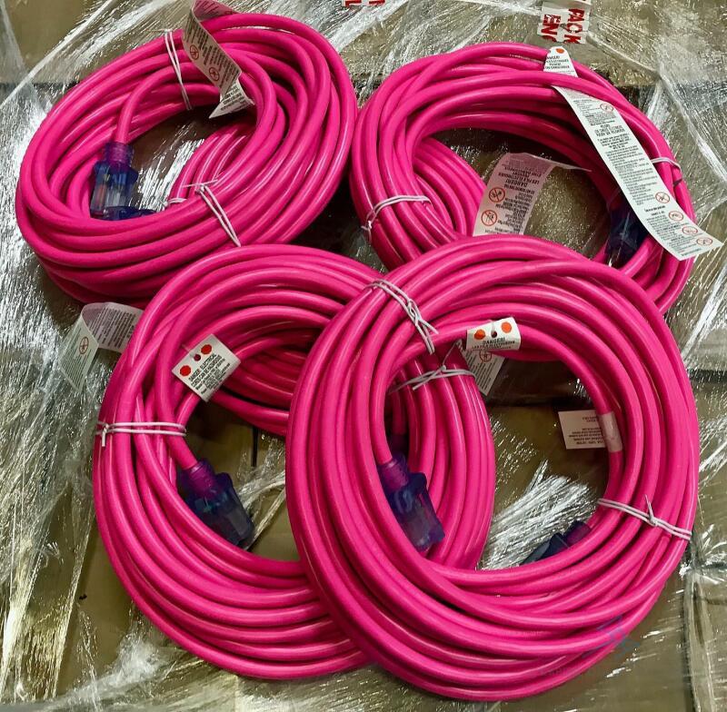(4) BRAND NEW 100ft Pink Extension Cord with Lighted Female End