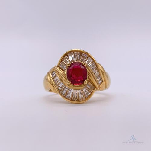 18kt Gold, Ruby, & Diamond Ring