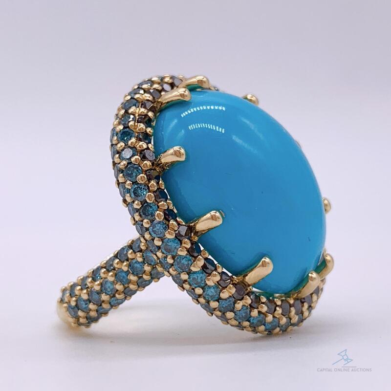 14kt Gold, Turquoise, & Diamond Cocktail Ring