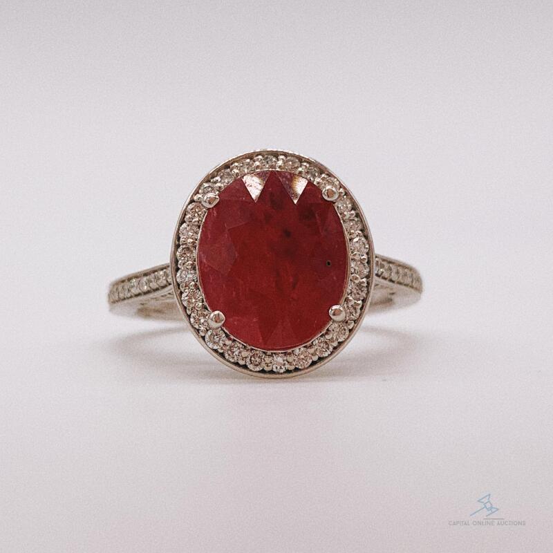 14kt Gold, Ruby, & Diamond Halo Cocktail Ring