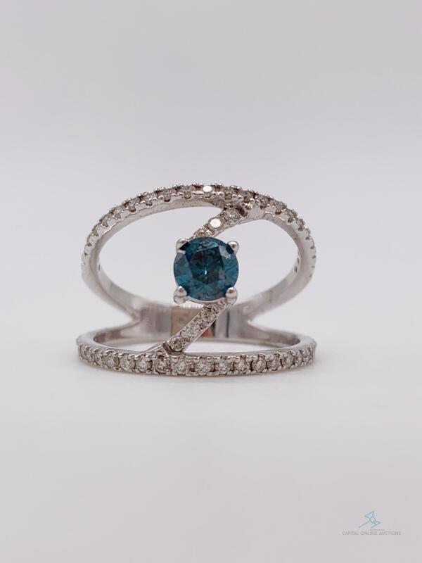 14kt Gold Blue & White Diamond Ring