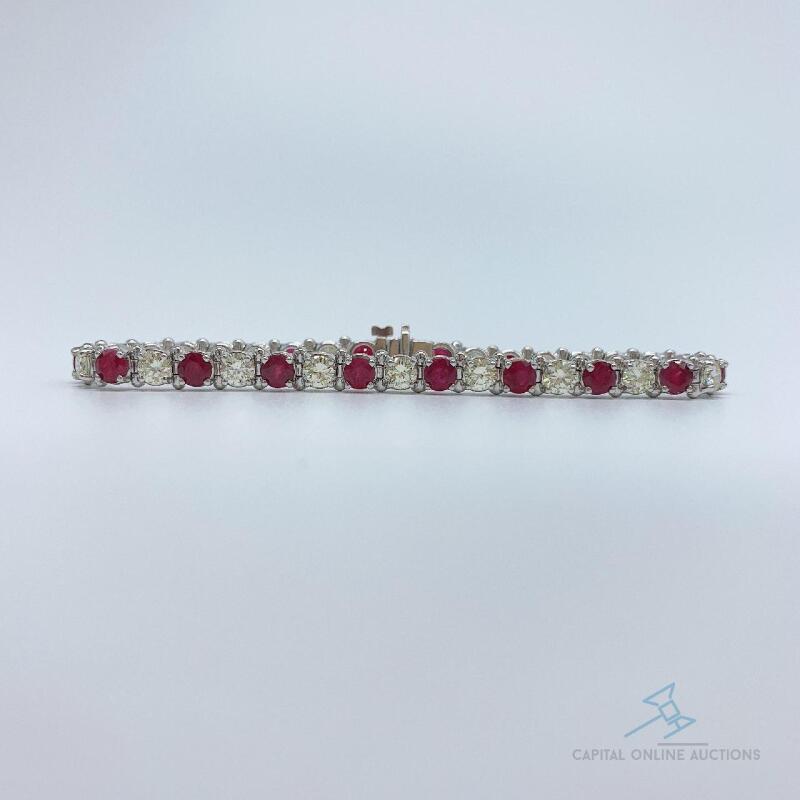 Stunning 18kt Gold, Diamond, & Ruby Tennis Bracelet