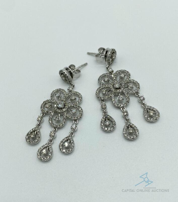 14kt White Gold & Diamond Earrings- 2+ CTW