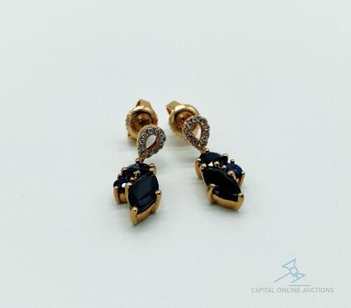 14kt Gold, Blue Sapphire, & Diamond Earrings