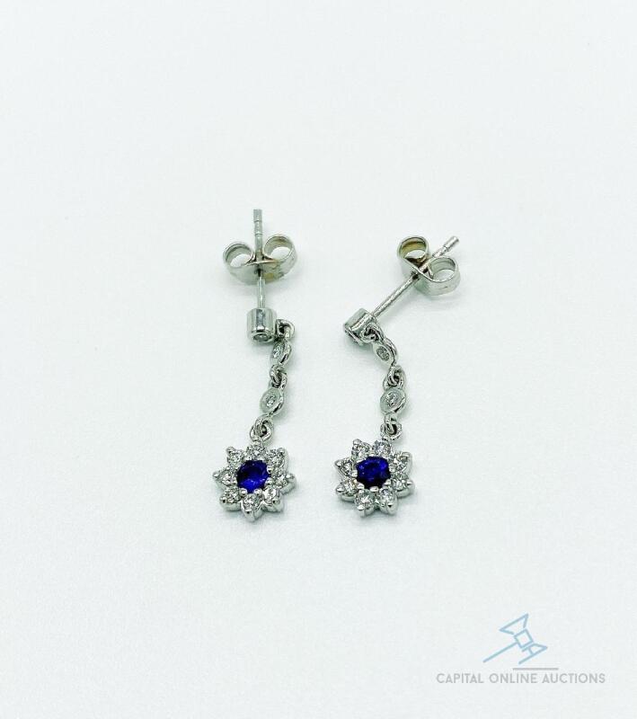 14kt Gold, Blue Sapphire, Diamond Earrings