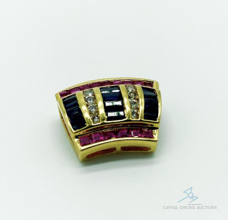 14kt Gold Ruby, Blue Sapphire, & Diamond Pendant