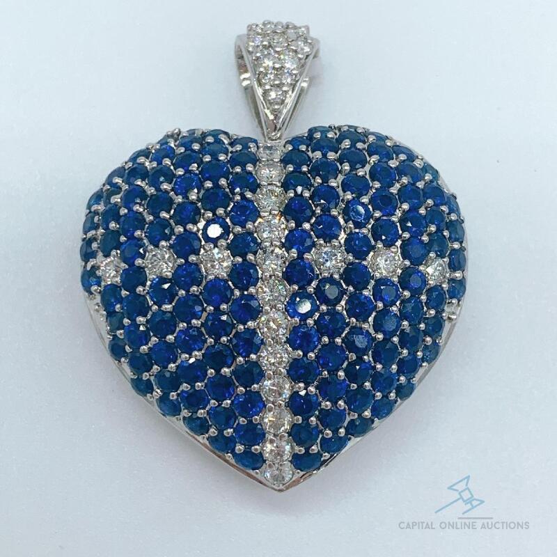 Huge 14kt Gold, Blue Sapphire, & Diamond Pendant