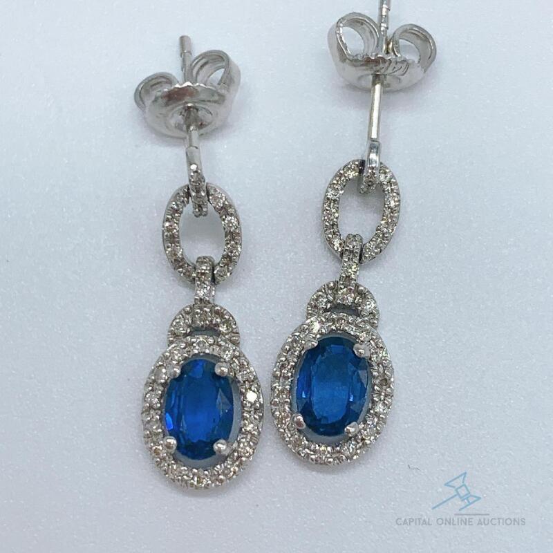 14kt Gold, Blue Sapphire, & Diamond Earrings
