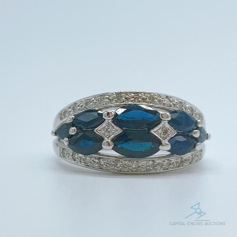 14kt White Gold Blue Sapphire and Diamond Ring
