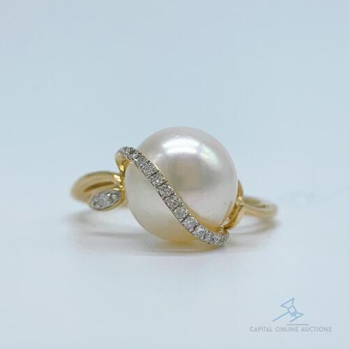 14kt Gold, Pearl, & Diamond Ring