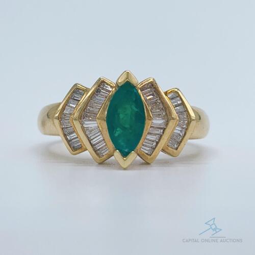 14kt Gold, Emerald, & Diamond Cocktail Ring