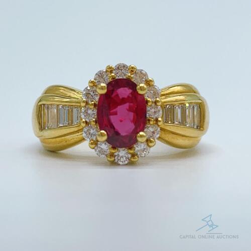 18kt Solid Yellow Gold, Ruby, & Diamond Cocktail Ring