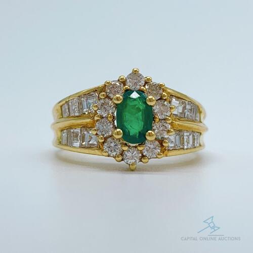 18kt Gold, Emerald, & Diamond Cocktail Ring