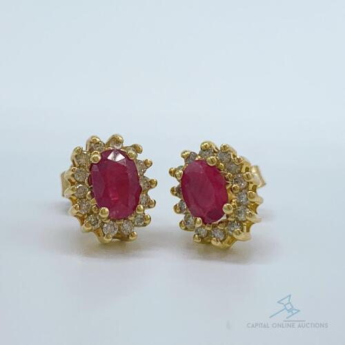 14kt Yellow Gold, Ruby & Diamond Earrings