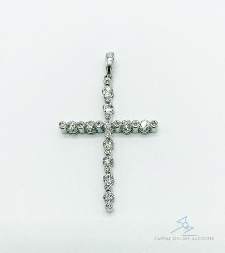 14kt Solid White Gold & Diamond Cross Pendant