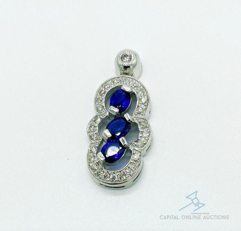 14kt Gold, Blue Sapphire, & Diamond Pendant