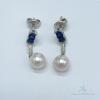 14kt Gold, Pearl, Blue Sapphire, & Diamond Earrings